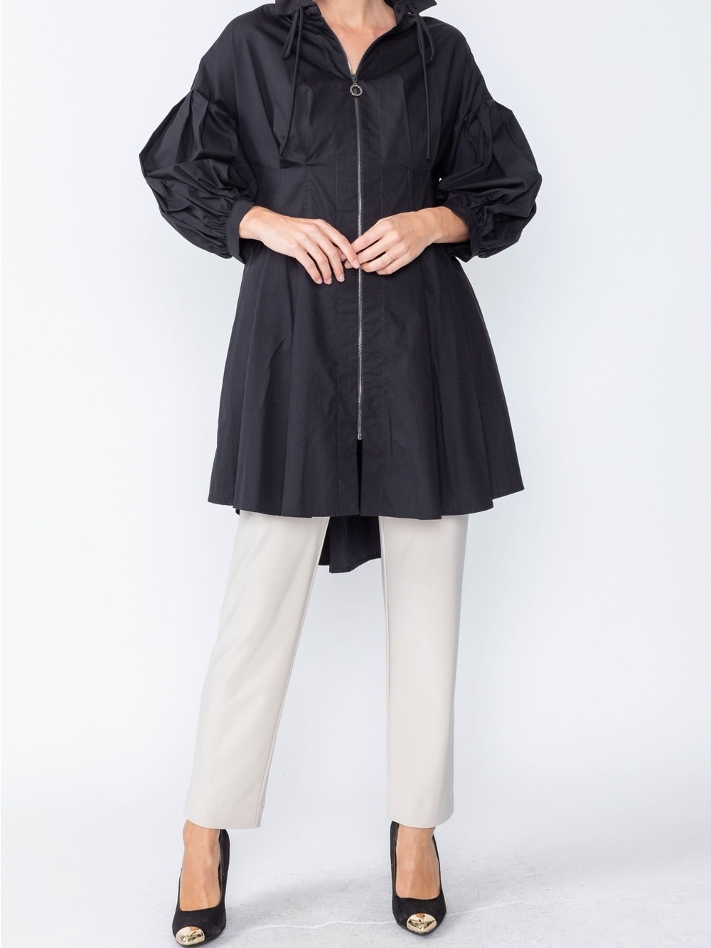 IC COLLECTION Black Jacket Shirring Collar Pleats NEW NWT